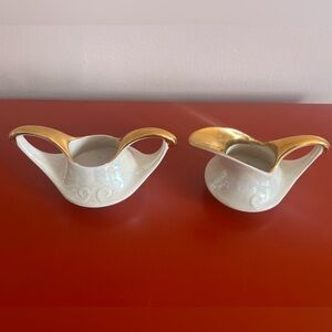 Homer Laughlin 22KT Gold Trimmed and Iridescent White Sugar/Creamer Set 1940/50s